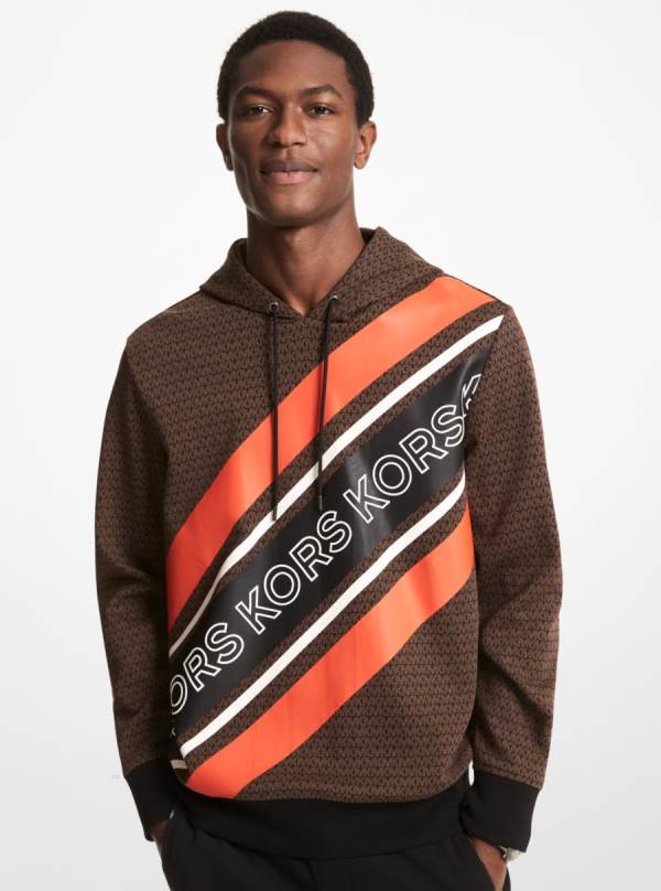 Panske Mikiny S Kapucňou Michael Kors Graphic Logo Stripe Cotton Blend Čokoláda - Oblecenie Michael Kors Lacne | ITFZE-6857